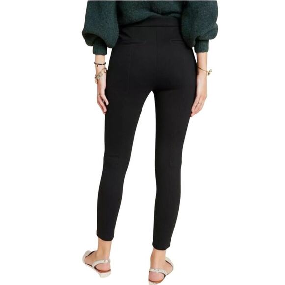 Anthropologie The Essential Slim Tapered Pant with Leather Trim Black O - Picture 3 of 16